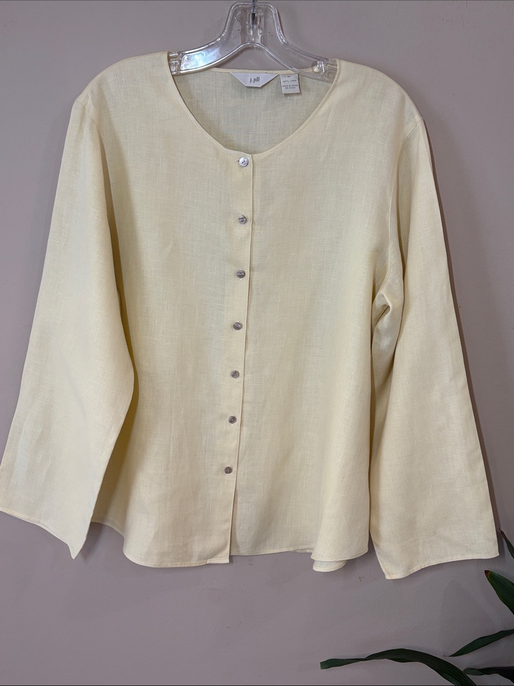 J. Jill Pale Yellow Linen Button-Front Top, M